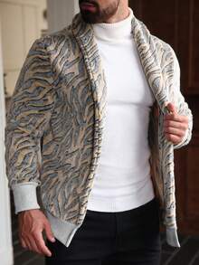 Manfinity Homme 男士休闲印花披肩领抓绒长袖外套，秋冬款 - 黃色 - 查看 6