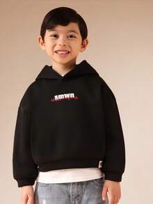 SUMWON Kapuzenpullover mit Mitteltasche und Schriftlogo-Design für den lässigen Alltag - Schwarz - Übersicht 2