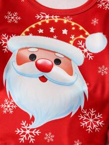 2件套男婴圣诞老人雪花印花修身长袖上衣和裤子睡衣套装，休闲舒适家居服 - 紅色 - 查看 5