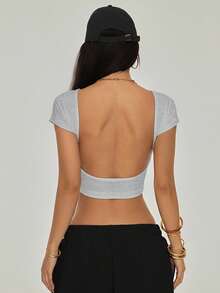 SHEIN PETITE Camiseta negra sin espalda, adecuada para el verano - Gris Claro - Ver 5