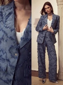 MOTF PREMIUM AUTUMN/WINTER FASHION TEXTURED PEAK COLLAR BLAZER - Blue - View 7