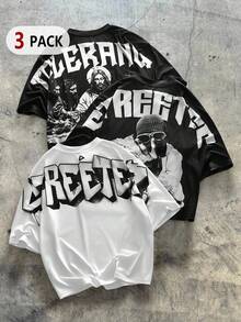 AXEPEAK 3件套男士针织休闲日常印花短袖T恤 - 彩色 - 查看 1