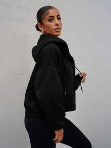 SAYEHFBABY Moletom com Zíper Duplo Casual, Aeroporto, Volta às Aulas, Outono Inverno - Preto - Visão 5