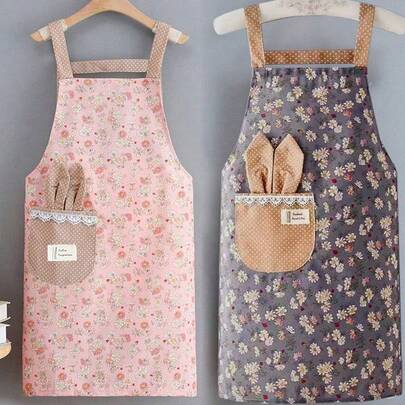 1件装，可爱背带帆布围裙，防水防油透气工作服腰围，餐厅服务员工作服，防污餐厅厨师围裙工作服，厨房用品