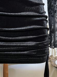 Elamini Đầm lưới đen dự tiệc phong cách Trung Hoa dành cho nữ - màu đen - Xem 7