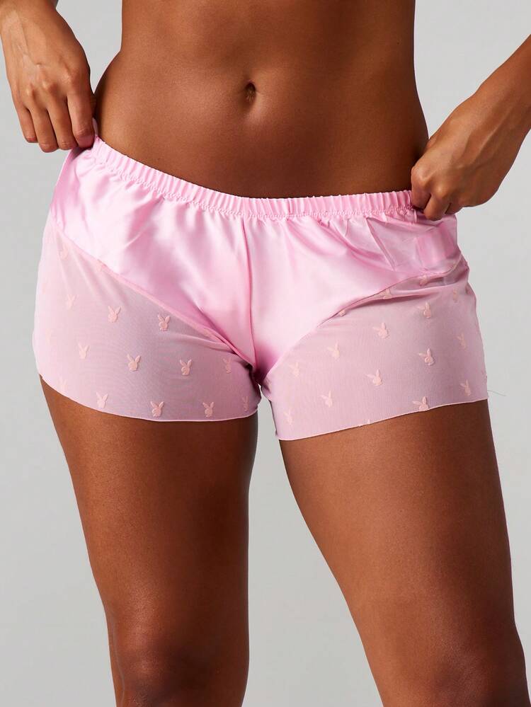 Missguided x Playboy Mesh Panel Boyshorts With Bunny Print Embroidered Logo Hipster Brief Intimates