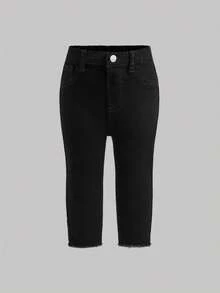 3pcs/Set Baby Girls' Blue, White, Black Denim Stretch Skinny Pants,Fall Clothes,Winter Clothing ,Casual And Fashionable Vacation Outfits,2000s Style  ,Christmas Clothing,Baby Girls  Leggings,Denim  Leggings - Multicolor - View 9