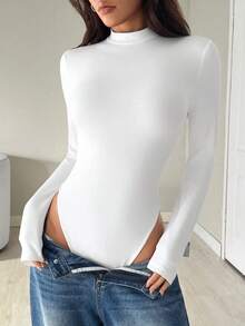 SHEIN EZwear 女士白色立领长袖休闲连体衣，秋冬季，白色连体衣 - 白色 - 查看 4