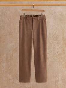 Mainfolk Men's Solid Color Pocket Straight Loose Casual Commuter Pants, For Winter - Brown - View 7