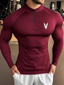 GymBeat Camiseta deportiva para hombres, camiseta de fitness, running, deportes al aire libre, tops de gimnasio para hombres, tops de manga larga de gimnasio, camiseta de compresión roja, camiseta de compresión para hombres - Burdeos - Ver 3