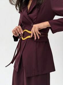 Aloruh 1 pieza Cinturón de traje de mujer, cinturón decorativo de hebilla de herradura versátil y ancha para falda, verano, escuela, otoño, Halloween - Café - Ver 5