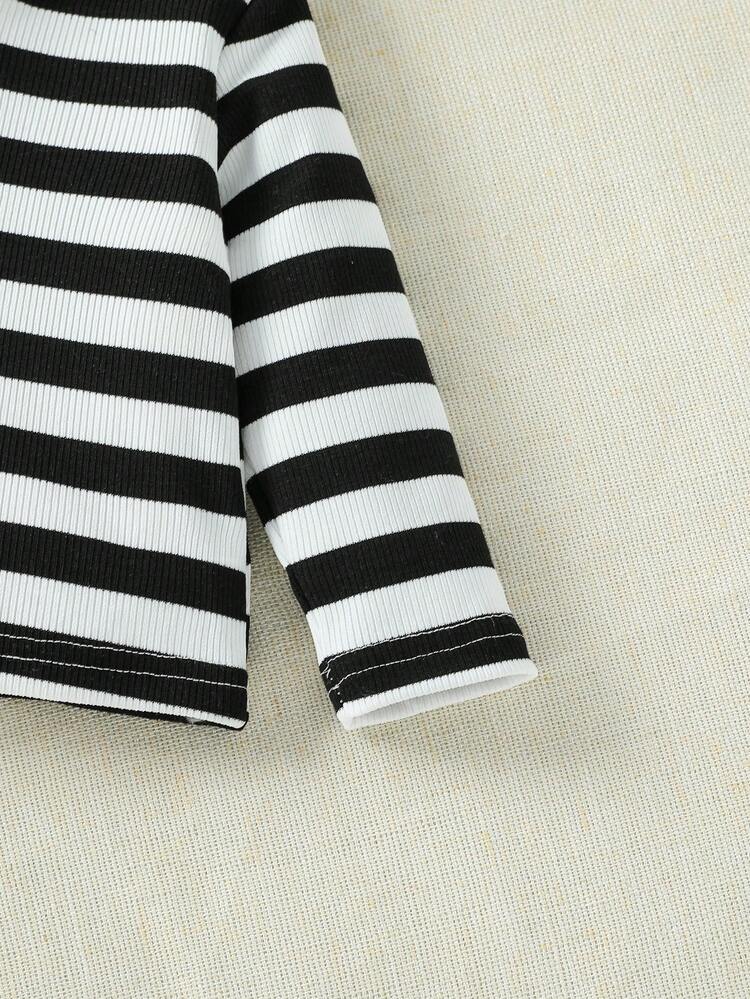 SHEIN Playful Pals Baby Boy 3D Plush Ear Striped Hoodie Top And Bear Embroidery Overalls 2pcs Outfit Set, Cute Outfit With Big Bear Badge, Infant/Toddler Autumn/Winter Clothing, Unisex Newborn To 2 Years Old - Multicolor - View 6