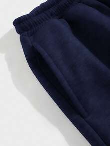 Teens/Boys' Casual Everyday Commute Sports Minimalist Solid Color Drawstring Waist Slant Pocket Loose Straight Sweatpants - Navy Blue - View 5