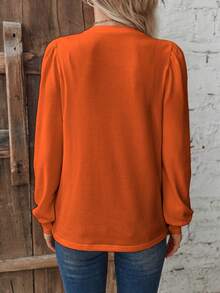 EMERY ROSE Women's Casual Solid Color Round Neck Puff Sleeve T-Shirt, Autumn - Orange - View 2