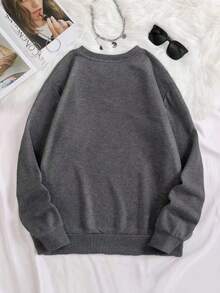 EMERY ROSE Women's Gray Sweatshirt, Loose And Comfortable, Embroidered Design For Autumn And Winter - Grey - View 2