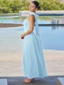 Andrea Bello Đầm dự tiệc trơn không dây thanh lịch cho nữ - Màu xanh lam - Xem 6