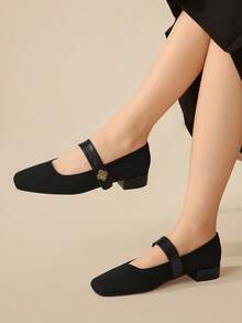 CUCCOO BASICS 女士圆头粗跟黑色玛丽珍鞋，舒适优雅，适合办公室穿着。 - 黑色 - 查看 3