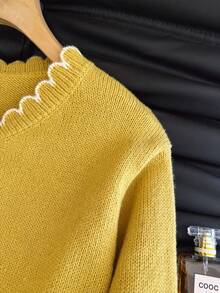 SHEIN Franclia Cárdigan con volantes de color contrastante estilo romántico francés, estilo de transporte - Amarillo - Ver 3