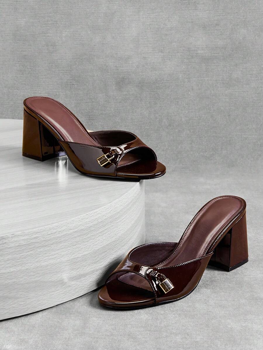 SHUZIA Women's Fashion Daily Versatile Slip-On Block Heel Sandals - Chocolate Brown - View 1