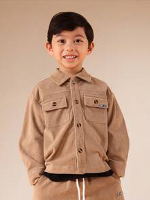 SUMWON Young Boys Corduroy Button Up Shirt And Pants Matching Co-Ord Set With Chest Pockets