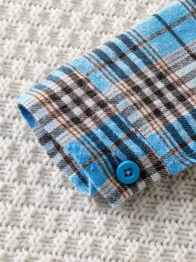 SHEIN 3件套女婴时尚别致套装：格子长袖衬衫+背带短款露脐上衣+喇叭牛仔裤休闲套装 - 藍色 - 查看 7