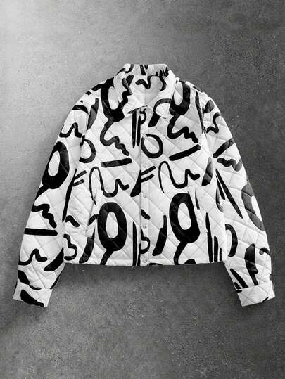 Street Life Men's Casual Quilted Cotton Padded Coat With Printed Pattern, Warm For Winter