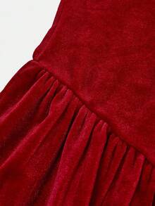SHEIN Tween Girls Halter Neck Velvet Waist Cinched Dress, Elegant For Holiday Party And Ceremony - Burgundy - View 5