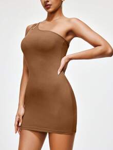 SHAPORA Women's Solid Color Bodycon Slip Dress, Comfortable, Casual, Suitable For Indoor Wear, Soft, Skin-Friendly, Nightgown - Khaki - View 4