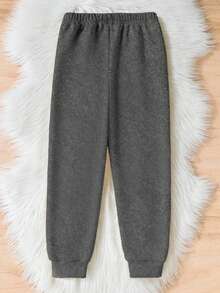 SHEIN Tween Boy All-Match Versatile Casual Fleece Sweatpants - Dark Grey - View 2