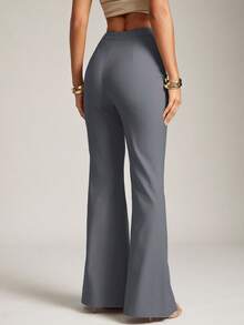 Hauture 性感夏季商务办公室休闲纯色喇叭裤 - 灰色 - 查看 4