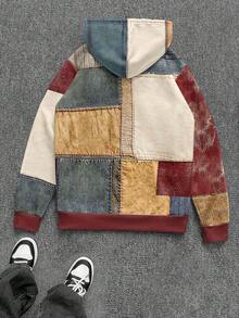 Glimmora 男士艺术复古拼接印花连帽衫，色彩鲜艳，穿着舒适，耶稣十字架信仰图案长袖卫衣，适合日常穿着