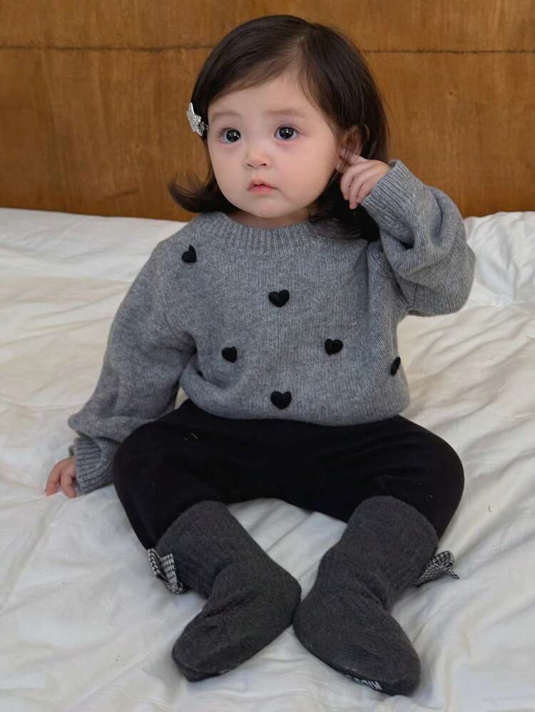 Toddler Round Neck Long Sleeve Heart Sweater, Autumn/Winter