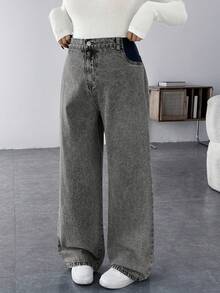 SHEIN Maternity Casual Loose High Waist Wide-Leg Baggy Jeans - Grey - View 3