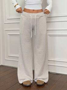 SHEIN PETITE Comfortable And Casual Plain Knitted Low-Rise Wide-Leg Women's Sweatpants - Multicolor - View 9