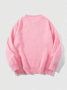 ROMWE MEN Goth Men's Casual Spider Web Pattern Sweater, Autumn/Winter, Long Sleeve Top - Pink - View 2