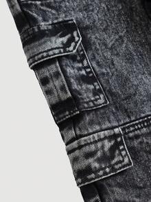 Quần cargo denim đen dáng rộng phong cách Y2K cho bé gái, thích hợp cho mùa thu, mùa đông, đi nghỉ mát, phong cách thập niên 2000, Giáng sinh, thời trang đường phố. - màu đen - Xem 6