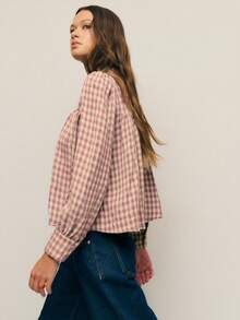 Nöista 格子衬衫，优雅高领，蓬松袖子，宽松廓形，为女性冬季提供别致精致的选择，非常适合打造精致的日常造型、优雅的派对装扮、节日圣诞装扮和优雅的新年装束。 - 珊瑚粉 - 查看 6