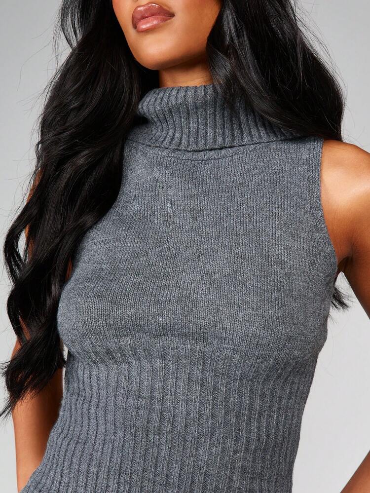 MISSGUIDED Turtleneck Sleeveless Knit Vest And Long Bodycon Skirt Two Piece Co Ord Set Winter Ribbed Sweater Outfit