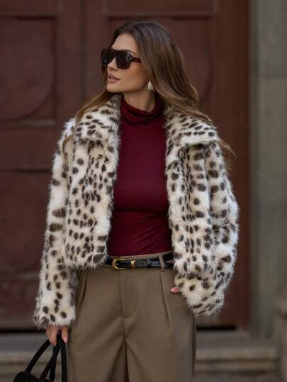 SHEIN LUNE Women's Allover Print Long Sleeve Turndown Collar Loose Faux Fur Jacket Faux Fur Coat Leopard Print Coat Animal Print Jacket Leopard Print Jacket Fall Clothes For Women Autumn Fall Outfits For Women Winter Winter Clothes Winter Clothes For Women Women's Winter Coat Women's Winter Clothes Chic Women's Jacket Chic Autumn Brown Chic Autumn Winter Clothes For Women Fur Coat For Women Fur Coat
