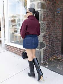 Melissa Matos Chân váy denim mini nữ, phong cách Y2K, hòa nhạc, trở lại trường - Rửa tối - Xem 4