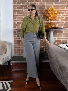 Olive Green 3/4 Sleeve Casual Shirt, Relaxed Fit, Classic Collar, Comfortable To Wear - Olive Green - View 5