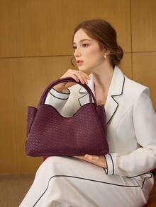 MOTF PREMIUM PU LEATHER TEXTURED TOTE BAG - 中紫紅色 - 查看 7