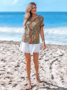 Sylviya V-Neck Drop Shoulder Casual Holiday Elegant Loose Blouse For Women