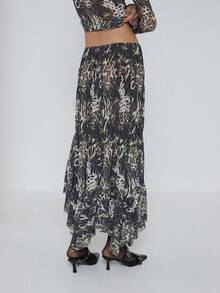 COUREZ Falda larga asimétrica con estampado de leopardo en malla, para fiesta, salida, sexy y elegante, estilo Y2K primaveral para mujer - Marrón Mocha - Ver 3