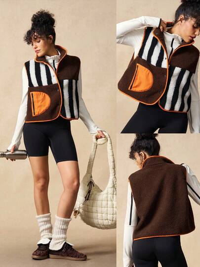 VARSIVA 女式条纹单排扣宽松背心夹克羊毛衫