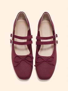 CUCCOO BASICS 女士时尚玛丽珍圆头平底鞋 - 酒紅色 - 查看 2