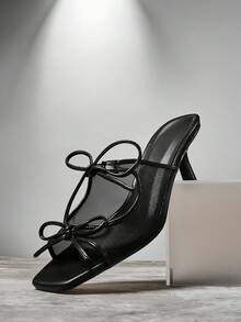 SHUZIA Giày sandal lưới mũi vuông màu đen thời trang cho nữ dự tiệc xuân hè - màu đen - Xem 7