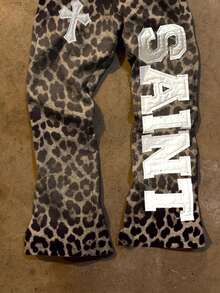 Glimmora Men's Casual Fashionable Street Leopard Print Cross & Letter Graphic Loose Sweatpants - White - View 3