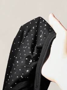 SHEIN ICON Bộ đồ liền thân hở lưng cổ chữ V sâu đính đá Rhinestone gợi cảm dành cho nữ - màu đen - Xem 9