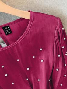GlowEve CURVE Blusa de estilo francés de lujo con cuentas para tallas grandes - Rosa Fucsia - Ver 5